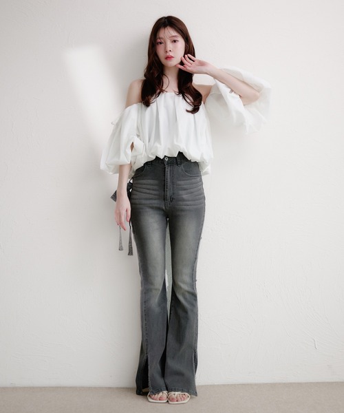 fupel ブラウス シャツ volume off-shoulder blouse / ボリュームオフ