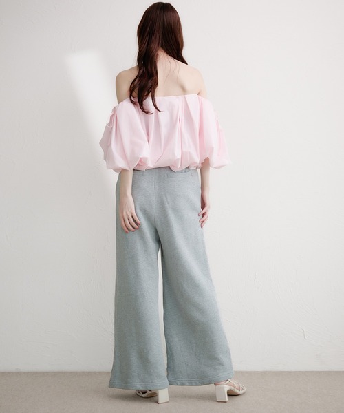 fupel ブラウス シャツ 夏 半袖 volume off-shoulder blouse