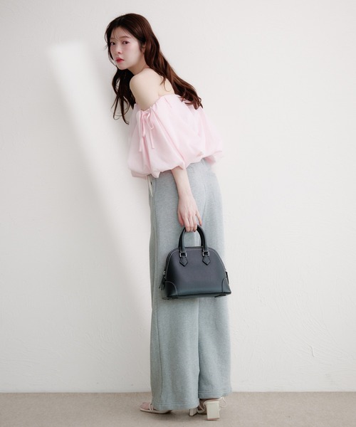fupel ブラウス シャツ 夏 半袖 volume off-shoulder blouse