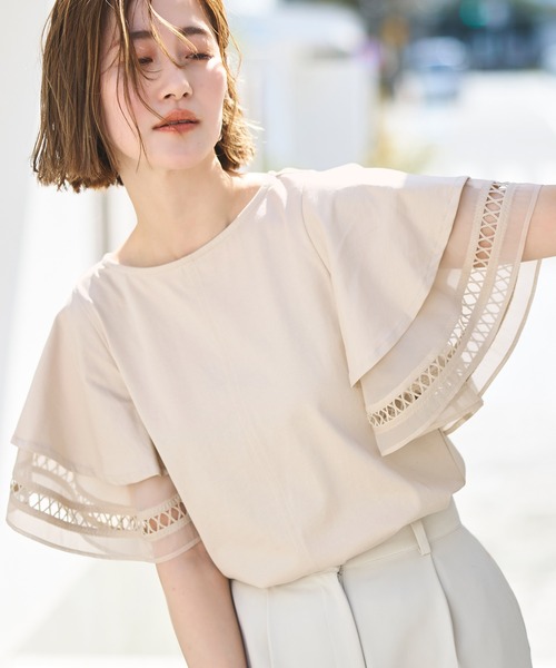 「RUIRUE BOUTIQUE」 半袖ブラウス L ベージュ レディース_画像5