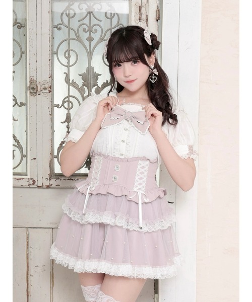 cccmalie シーマリー シアーポロ襟カットソー NOEMIE（ノエミー） tシャツ 半袖 シアーチェックハートバックル