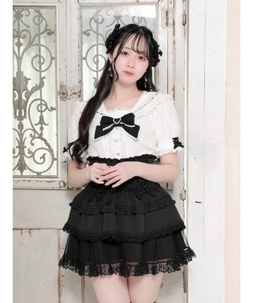 NOEMIE（ノエミー） tシャツ 半袖 シアーチェックハートバックル