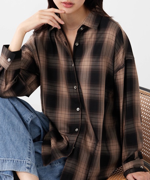 ブラウス シャツ サラッと軽いチェック柄シャツチュニック レディース | BELLUNA PLUS | 04