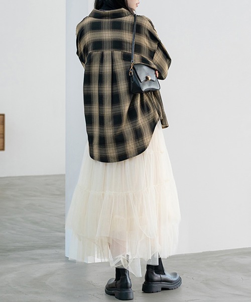 ブラウス シャツ サラッと軽いチェック柄シャツチュニック レディース | BELLUNA PLUS | 08