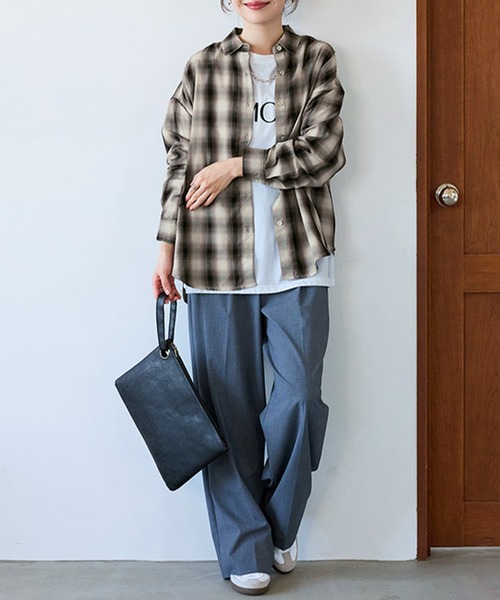ブラウス シャツ サラッと軽いチェック柄シャツチュニック レディース | BELLUNA PLUS | 20