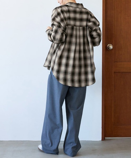 ブラウス シャツ サラッと軽いチェック柄シャツチュニック レディース | BELLUNA PLUS | 23