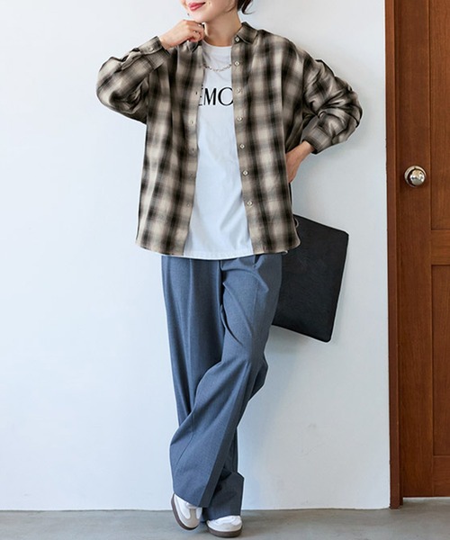 ブラウス シャツ サラッと軽いチェック柄シャツチュニック レディース | BELLUNA PLUS | 21