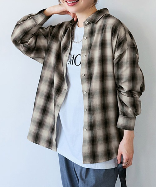 ブラウス シャツ サラッと軽いチェック柄シャツチュニック レディース | BELLUNA PLUS | 17