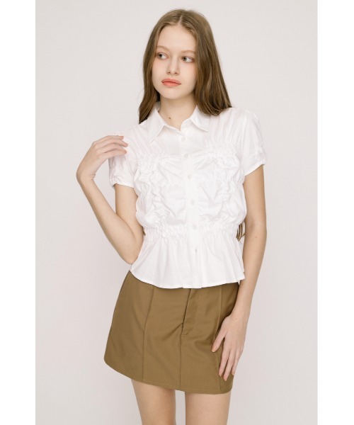 SLY（スライ） ブラウス シャツ 半袖 RANDOM SHIRRING CUT TOPS