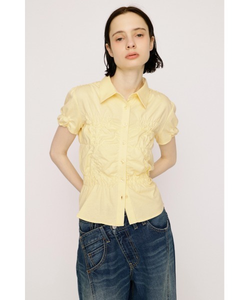 SLY（スライ） ブラウス シャツ 半袖 RANDOM SHIRRING CUT TOPS