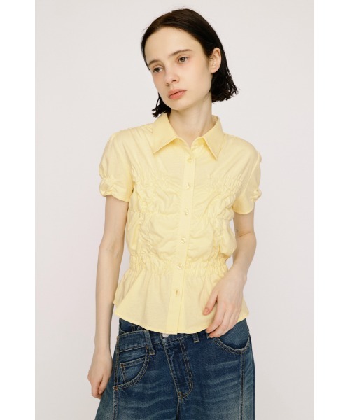 SLY（スライ） ブラウス シャツ 半袖 RANDOM SHIRRING CUT TOPS 