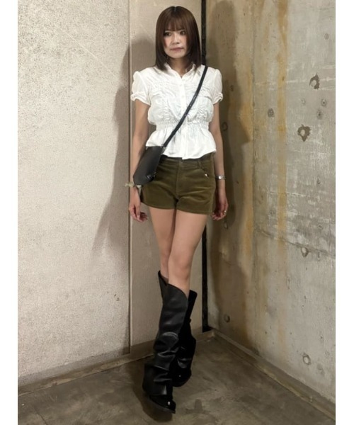 SLY（スライ） ブラウス シャツ 半袖 RANDOM SHIRRING CUT TOPS