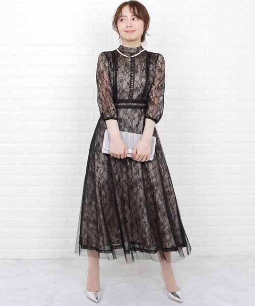 「Lace Ladies」 7分袖ワンピース S ネイビー レディース_画像2