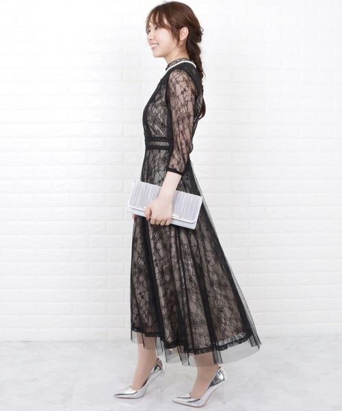 「Lace Ladies」 7分袖ワンピース S ネイビー レディース_画像3