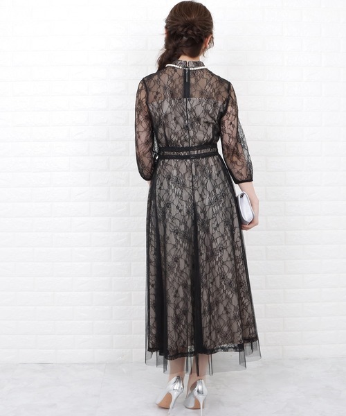 「Lace Ladies」 7分袖ワンピース S ネイビー レディース_画像5