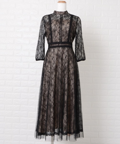 「Lace Ladies」 7分袖ワンピース S ネイビー レディース_画像6