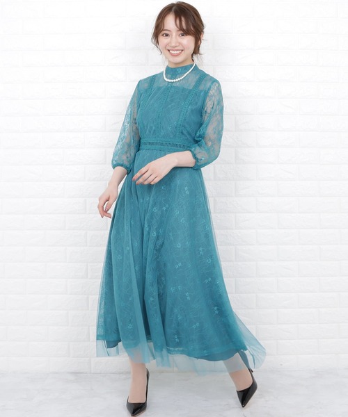 「Lace Ladies」 7分袖ワンピース S ネイビー レディース_画像7
