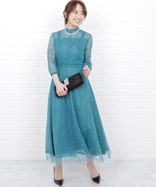 「Lace Ladies」 7分袖ワンピース S ネイビー レディース_画像8