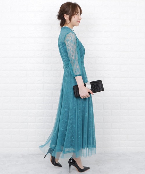 「Lace Ladies」 7分袖ワンピース S ネイビー レディース_画像9