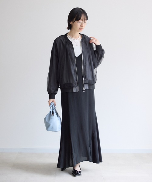 ブルゾン アウター 33℃ テンセルデニムチュールレイヤード ドロスト 