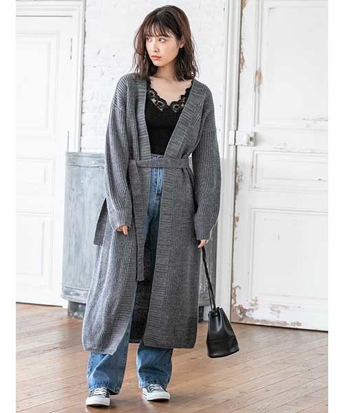 fifth（フィフス） カーディガン ベルト付ロングニットガウン