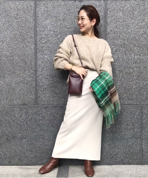 SLOBE IENA スカート ウール混ツイルロングタイトスカート