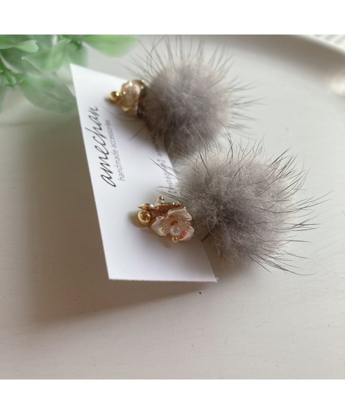 TONE ピアス 「amechan」2way小花とミンクファー（ピアス）(MA  