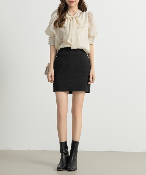 DAY CLOSET ブラウス シャツ レディース 半袖ボウタイリボン