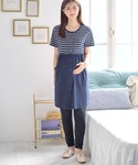 マタニティ 上下セット天竺先染めボーダー&無地...の詳細画像3