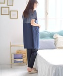 マタニティ 上下セット天竺先染めボーダー&無地...の詳細画像5