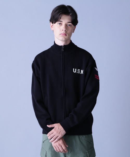 AVIREX（アヴィレックス） カーディガン NAVAL STAND COLLAR ZIP KNIT