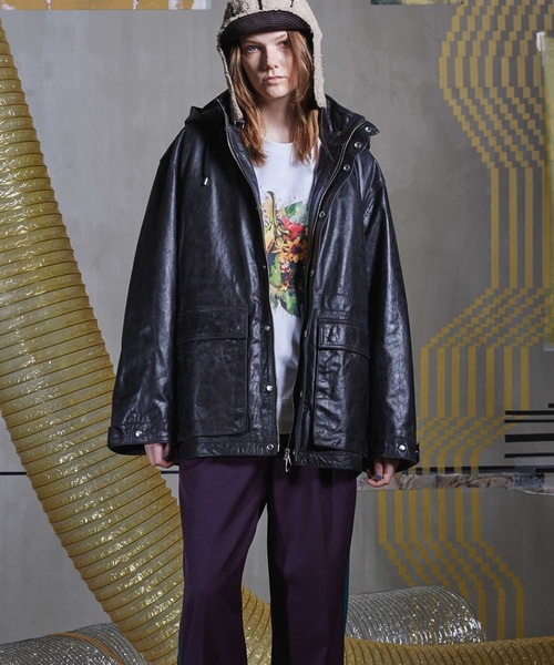 ジャケット ライダースジャケット メンズ 「UNISEX」Buffalo Crack Leather Prime-Over Hood Blouson/｜zozo｜06