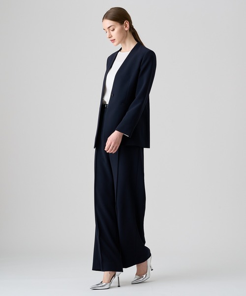 ANAYI ジャケット ノーカラージャケット ストレッチクロスノー