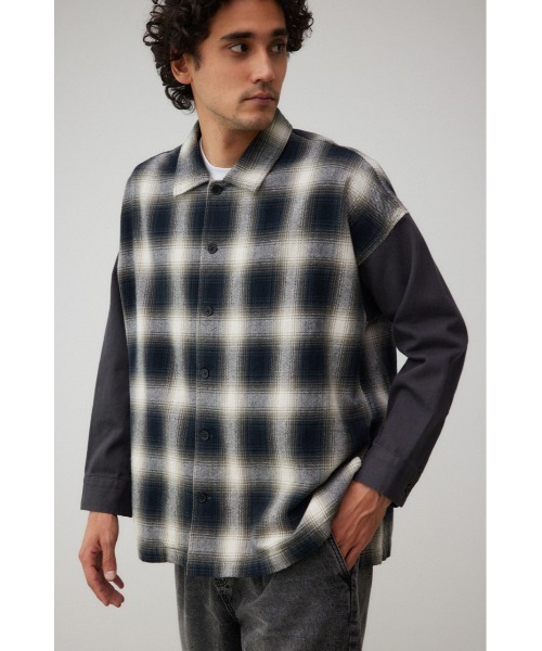 送料無料 シャツ チェック柄 ジャケット ロゴ M/L/XL/2XL 8294 AZUL BY MOUSSY シャツ 袖切替チェック柄シャツジャケット