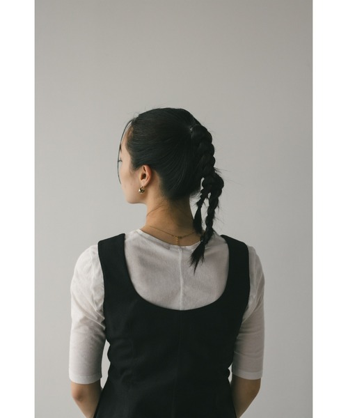 monchan様^ ^リネン レース ジレ ベスト ブラック 美品 STYLEMIXER ベスト ジレ リネンミックスカーブネックベスト