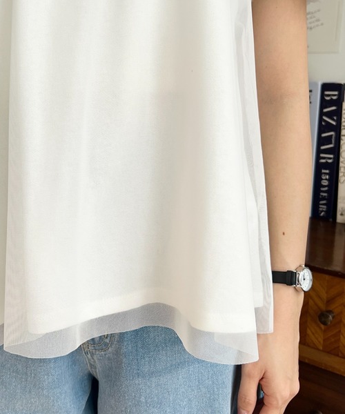 トップス Tシャツ 半袖 パフスリーブ フラワー ネック M/L moment+ tシャツ フラワーレースパフスリーブ半袖Tシャツ