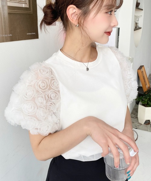 フラワープリント パフスリーブカットソー フラワープリントニットトップス – WEGO ONLINE STORE