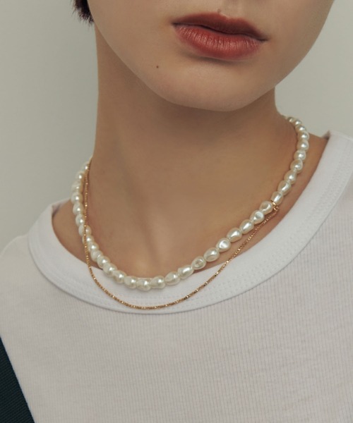 D&G パールとチェーンのネックレス GOLDY（ゴールディ） ネックレス グラス パール × チェーン