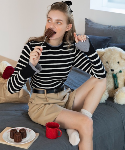 sheller レイヤード風ニット ボーダー sheller レイヤード風ニット ボーダー sheller レイヤード風ニット