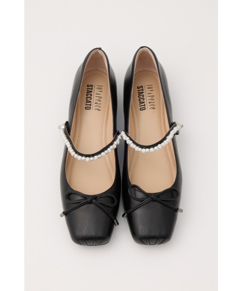 【美品】STACCATO リディアパールベルトフラット　ブラック　22.5㎝ STACCATO | クリスタルメッシュベルトフラット (スリッポン