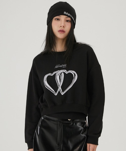 トレーナー スウェット A'GEM/9 × .kom 「ACOVER/オコボ」 Two Hert Silver Ring Crop Sweats sh