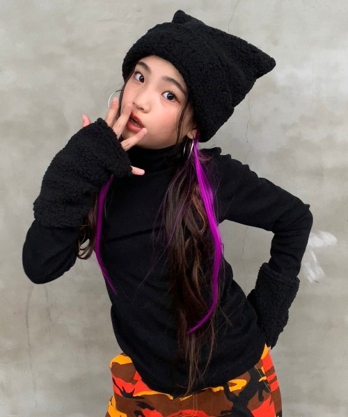 RandS ニット帽 ニットキャップ モコモコにゃんこセット キッズ
