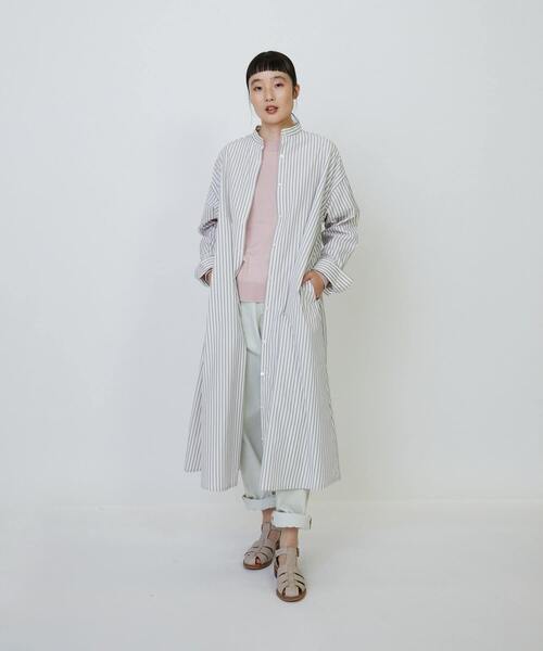 LOISIR ワンピース コットントリプルストライプシャツワンピース