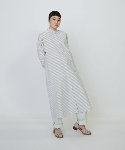 LOISIR ワンピース コットントリプルストライプシャツワンピース