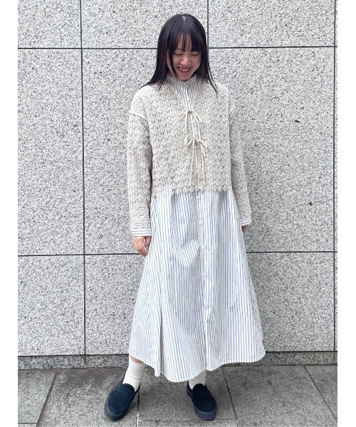 LOISIR ワンピース コットントリプルストライプシャツワンピース