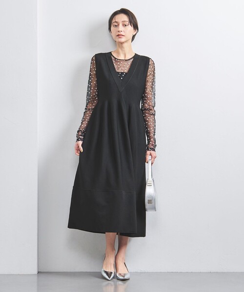 LIU・JO] ノースリーブワンピース ニット コサージュ付き シースルー 