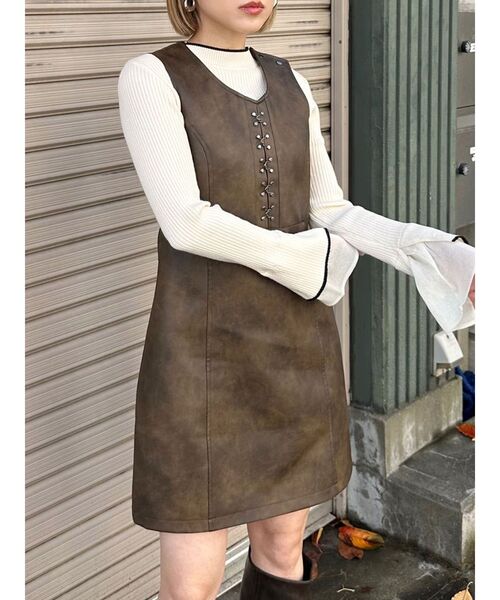 MURUA（ムルーア） ワンピース フェイクレザーホックミニワンピース