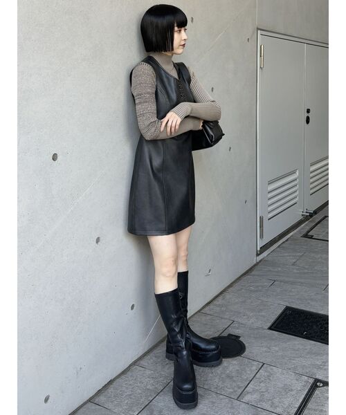 【関税込み】LVIR ブラック フェイクレザー ミニワンピース MURUA ワンピース フェイクレザーホックミニワンピース