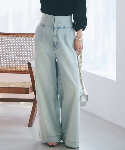 La boutique BonBon バックレースアップデニムワイドパンツ La boutique BonBon｜【美脚見え】バックレースアップデニム