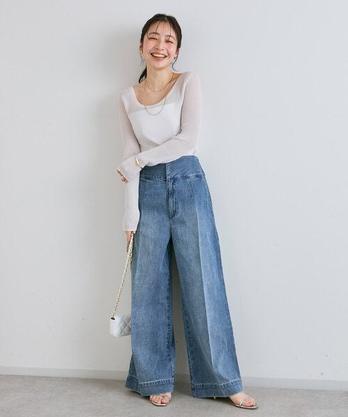ラブティックボンボン　バックレースアップデニムワイドパンツ　38 ブルー ラブティックボンボン♡バッグレースアップデニムワイドパンツ